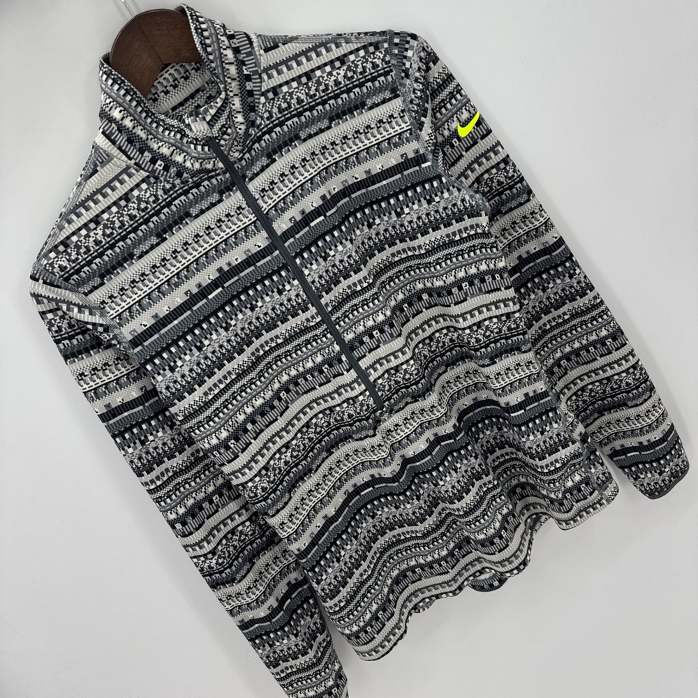 Nike Pro Dri-FIT Sweatshirt Womens Large Gray Geometric Pixel Print Quarter Zip - Picture 14 of 16